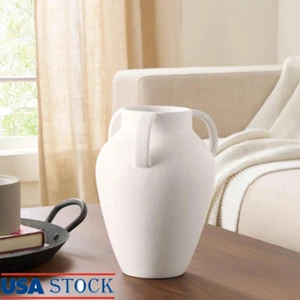 Ceramic Vase W/ Handles Decorative Floral Centerpiece Home Office Decor New - Picture 1 of 6