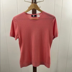 Saks Fifth Avenue Cashmere/Silk Coral Short Sleeve Sweater Top - Picture 1 of 4
