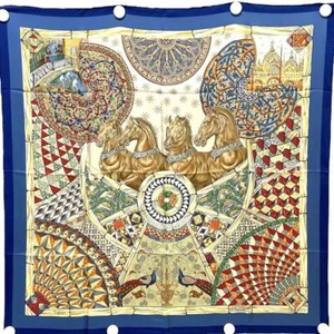 HERMES Silk Scarf Carre90 Triumph of Venice Horse Horse Tile Pattern - Picture 1 of 10