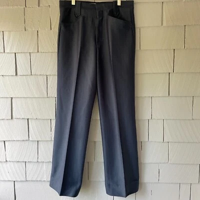 70s Vintage Circle S Shiny Blue Black Vertical Stripe Western Mens Pants 30 x 31 - Image 1 of 4