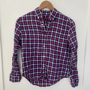 Untuckit Boys 100% Linen Shirt Blue White Red Check Long Sleeve 12 - Picture 1 of 5
