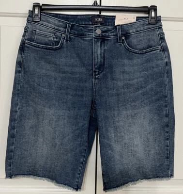 NUEVO CON ETIQUETAS NYDJ Talla 10 Azul Caliente Denim Jean Boyfriend Deshilachado Dobladillo Pantalones Cortos Mujer Foto 1 de 4