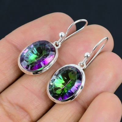 Pendiente Multi Topacio Místico Plata 925 Pendiente Gota Pendiente Hecho a Mano Foto 1 de 4