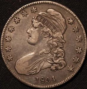 1834 CAPPED BUST HALF DOLLAR, SMALL DATE, SMALL LETTERS, XF, SHARP PROBLEM FREE! - Picture 1 of 2
