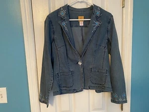 Ruby Rd. Ladies Size 8 Blue Jean Sequined Blazer Great Preowned Condition - Picture 1 of 11