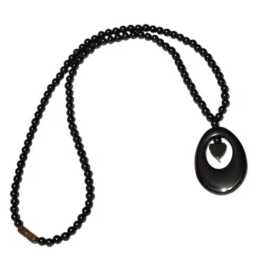 HEMATITE Haematite Beaded Necklace 18" Strand OVAL DROP Center HEART Mourning  - Image 1 of 4