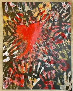 "Cuore Sangue sulle mani" -22x28- Quadro acrilico su cartoncino di Dusty Walker - Foto 1 di 1