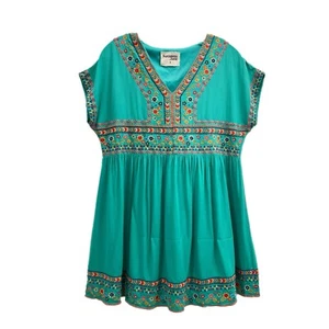 Savanna Jane Mini Dress Womens Medium Green Floral Embroidered Babydoll Lined - Picture 1 of 9