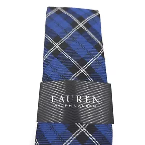 Lauren Ralph Lauren LRL Navy Blue Tartan Plaid Silk Blend Tie - Picture 1 of 5