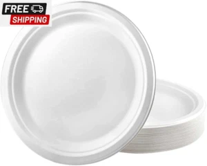 100% Compostable Paper Plates, 9 Inch Plates Disposable, Heavy Duty Plates Made - Picture 1 of 5
