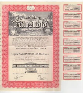 Societe Des Mines D' Or De Kilo-Moto Bond w/coupons - Picture 1 of 4