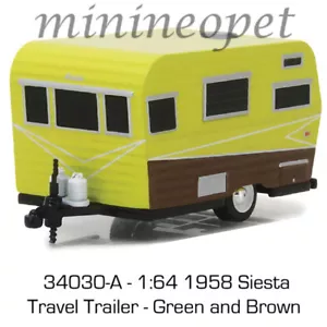 GREENLIGHT 34030 A HITCHED HOMES 3 1958 SIESTA TRAVEL TRAILER 1/64 GREEN / BROWN - Picture 1 of 2
