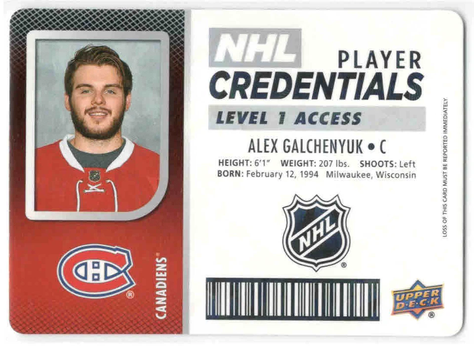 17/18 UD MVP HKY PLAYER CREDENTIALS LEVEL 1 ACCESS CARDS NHL-XX U-Pick From List - Image 1 of 1