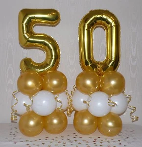 50th WEDDING ANNIVERSARY - GOLDEN - FOIL BALLOON DISPLAY - TABLE CENTREPIECE - Picture 1 of 2