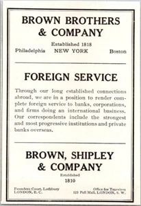 DRUCKANZEIGE 1920 Brown Brothers Shipley Foreign Service Banking KLEIN 3 x 4 - Bild 1 von 3