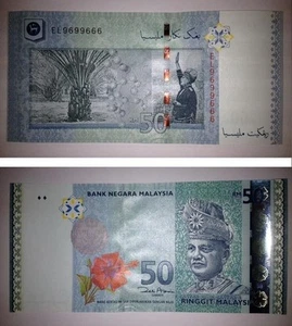 Malaysia Fifty Ringgit RM 50 2009 Nice Number EL9699666 Banknote P 50 UNC - Picture 1 of 2