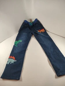 Mini Boden Jungen Größe 8Y blaue Jeans bequem Kordelzug Taille Stickerei Dinosaurier NEU - Bild 1 von 7