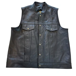 San Diego Leder Anarchist Biker Weste Herren 44 Schwarz Reißverschluss Mandarin Kragen Moto USA - Bild 1 von 14