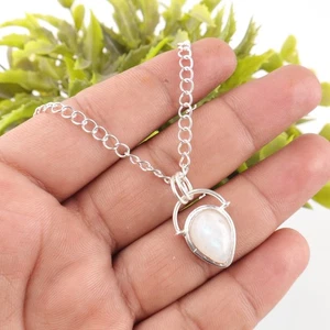 Rainbow Moonstone Gemstone 925 Solid Silver Pretty Pendant 1.01" Jewelry For Her - Picture 1 of 6