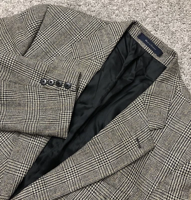 Chaps Ralph Lauren Blazer Mens 42T Glen Plaid Silk Wool Sport Coat Beige Black - Image 1 of 4