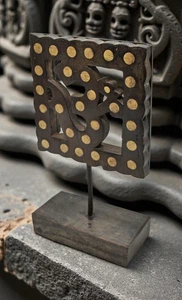 Vintage Wooden Decorative Om Panel Plaque on Stand Original Old Hand Carved - Picture 1 of 6