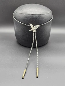 Corbata Bola Silver Eagle Bolo de cuero negro para hombre Western Cowboy vintage - Imagen 1 de 4