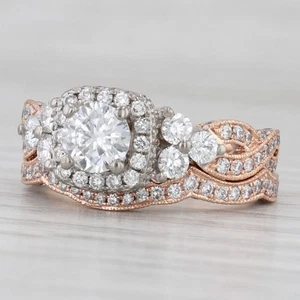Neil Lane 1.73ctw Diamond Halo Engagement Ring Wedding Band Bridal Set 14k Gold - Picture 1 of 12