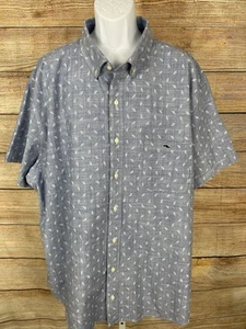 Vineyard Vines Men's Sz 3XB Leaf Printed Button-Up Shirt Short Sleeve Blue White - Picture 1 of 4