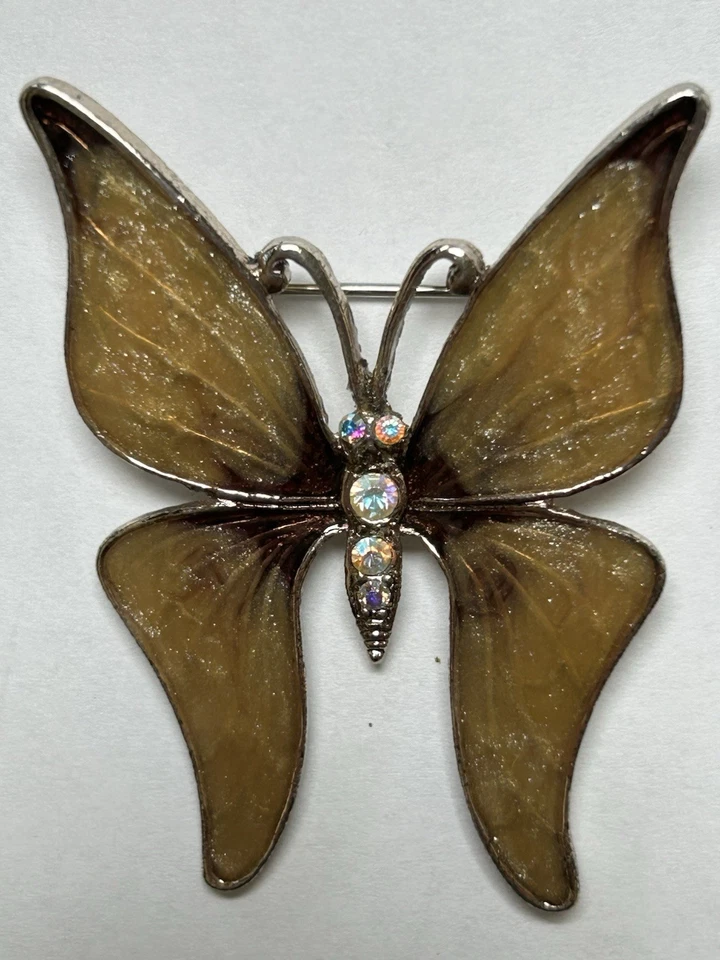 Broche mariposa vintage esmaltado y estrás iridiscente Foto 1 de 4