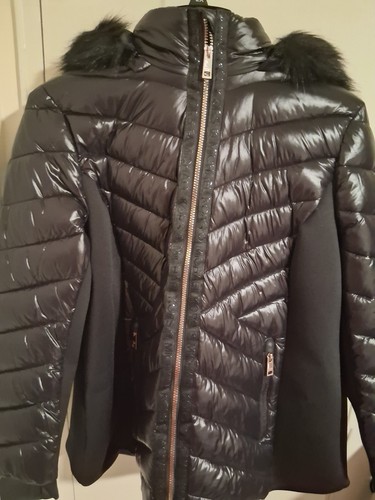 Bomber Michael Kors donna nero con cappuccio cappotto pelliccia sintetica; taglia 2xl; *mai indossato*