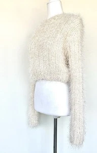 Endless Rose Cream LS Cropped Sweater Retail $90 Eyelash Knit XS - Picture 1 of 5