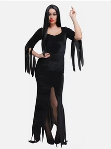 Gótico Dama Halloween Morticia Damas Vestido Elegante Disfraz Vampiresa Med - Imagen 1 de 2