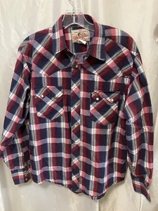 VINTAGE WRANGLER LONG SLEEVE PEARL SNAP BUTTON, Red/Blue Checkered size M - Picture 1 of 6