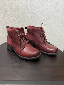 Earth Origins Pasha Stiefel Damen 7,5 weinrot Leder Komfort Kampf Reißverschluss Booties. - Bild 1 von 13