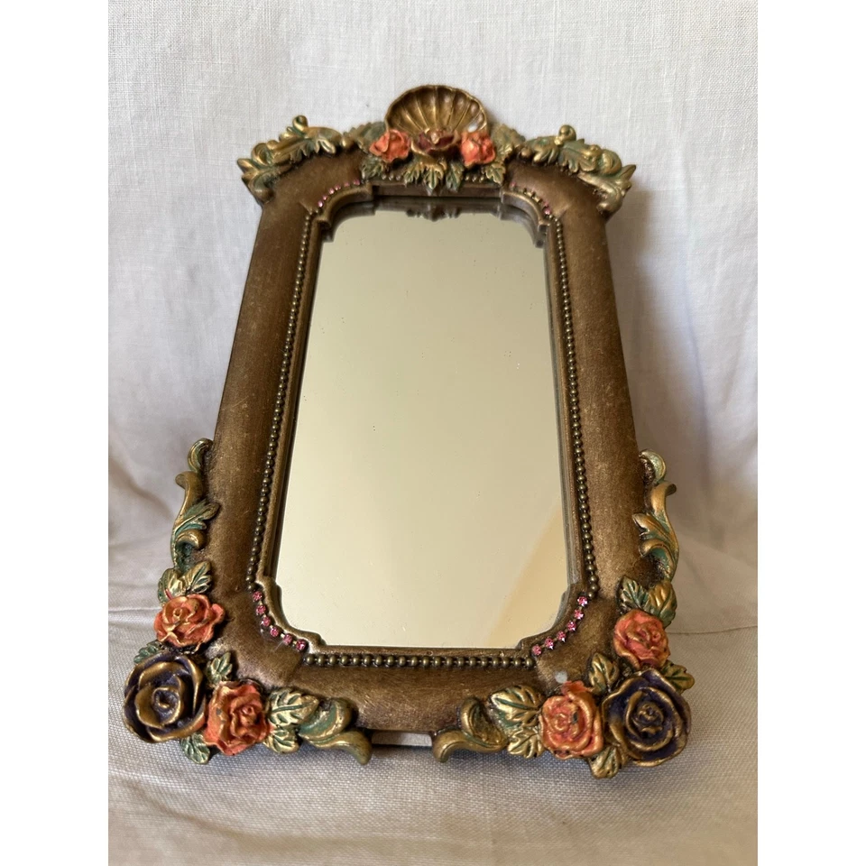 Vintage Mirror Michal Negrin ? Flowers Unique sea shell crystal desk top Vanity - Image 1 of 4