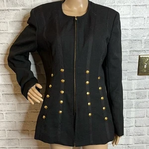 Gemma Kahng black wool embellished art deco fitted jacket 12 vtg - Picture 1 of 6