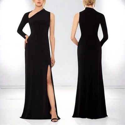 🌻NEW w/tags Betsy & Adam Black One-Sleeve Gathered Gown Size 16W | $229 Retail - Image 1 of 4