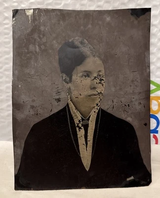 Antique Tintype Photo Young Victorian Pretty Girl Child Woman Spanish? Latin ? - Image 1 of 4