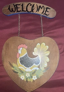 Vintage Willkommen Holz Herz Schild mit Hänger bemalt - Bild 1 von 6