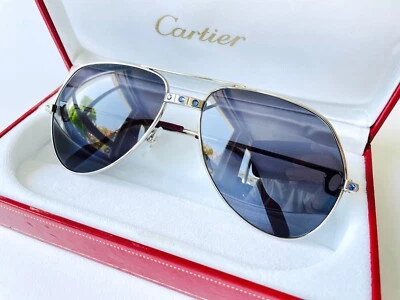 occhiali da sole vintage CARTIER VENDOME Santos personalizzati platino zaffiri MEDIUM 59 3 - Immagine 1 di 4