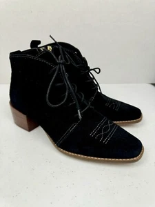 Kelsi Dagger Brooklyn Suede Lace Up Ankle Boot Womens Black Heel Size 7.5 NEW - Picture 1 of 10