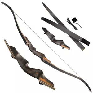 60" Archery Recurve Bow Takedown 25/40/50/55lbs Target Wooden Riser Hunting - Picture 1 of 10