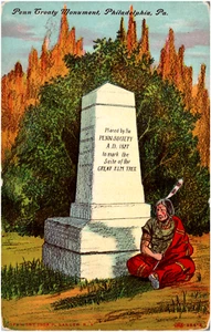 Penn Treaty Monument and Native American Man Philadelphia Pennsylvania Postcard - Picture 1 of 2