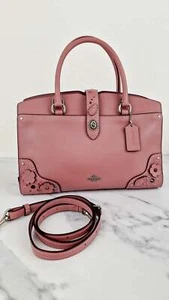Coach Mercer Satchel 30 Dusty Rose Pink Tooled Leather Tea Rose Floral Bag 12031 - Picture 1 of 12
