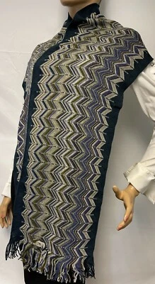 Bufanda con flecos Missoni en azul marino multicolor 3346 0001 30x195 NUEVA Foto 1 de 4