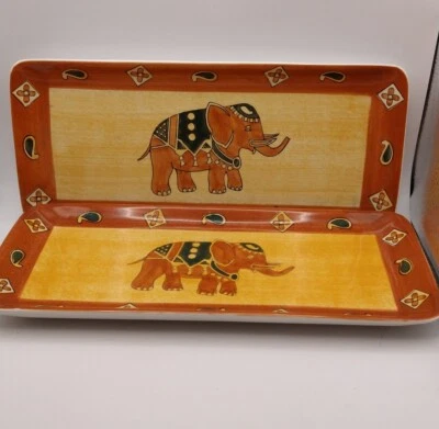 Set Of 2 Pier 1 Elephant Terracotta Red Orange Tray Rectangular Platter 13x6  - Image 1 of 4