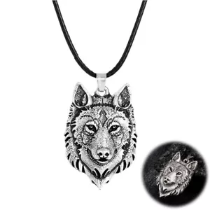 Necklace Men Jewelry Wolf Head Silver Animal Tibetan Pendant Amulet Fashion - Picture 1 of 12