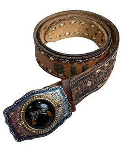 Cinturón de cuero vintage con hebilla holograma para armas semi camiones 'Bill' talla 36 - Imagen 1 de 11