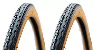 Bike Tyres 27" x 1 1/4" Road Retro Vintage Amber Wall ZIG ZAG Tyres - PAIR - Picture 1 of 5
