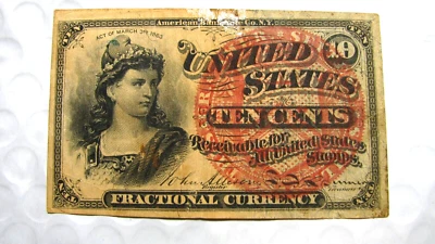 1863 10 Cents  Fractional Currency Note  National Banknote Company of NY  S513 - Image 1 of 3